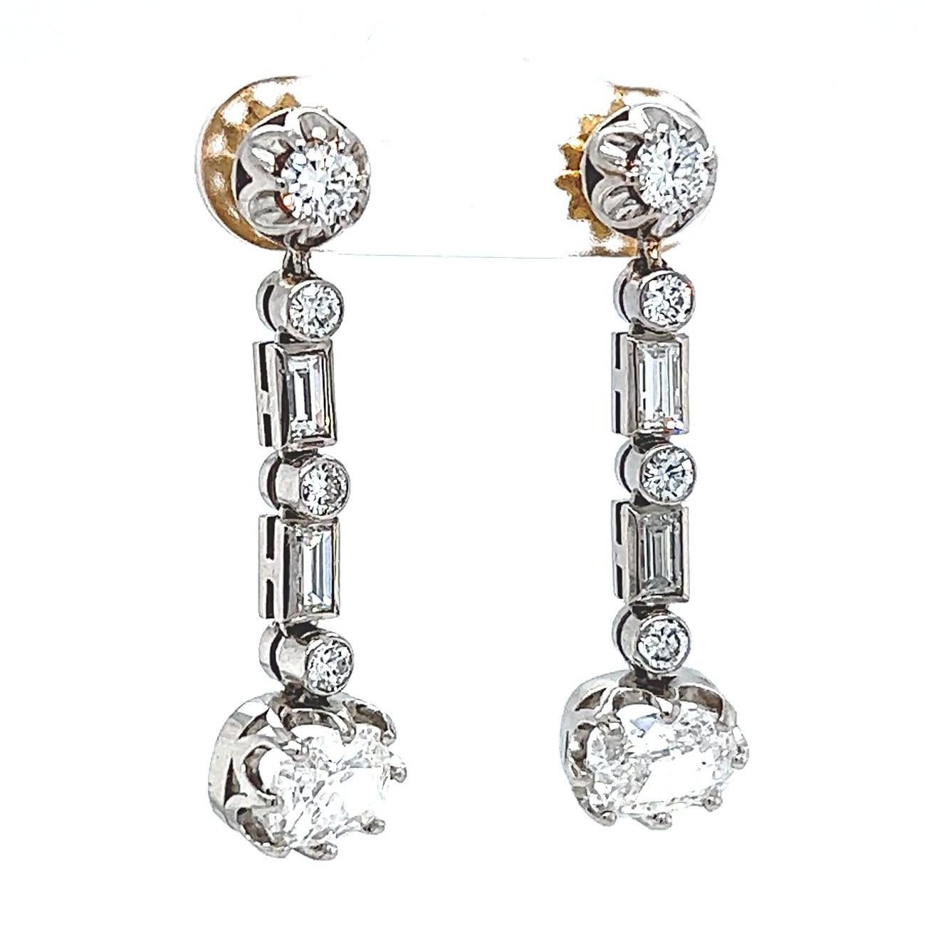 Women's or Men's Mid-Century GIA 0.91ct/0.90ct Cushion Cut Diamond Platinum Dangle Drop Earrings