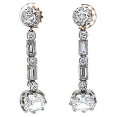 Mid-Century GIA 0.91ct/0.90ct Cushion Cut Diamond Platinum Dangle Drop Earrings