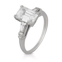Mid Century GIA D VS1 1.78 carat emerald cut diamond platinum engagement ring