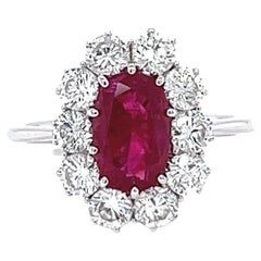 Mid-Century GIA 1.13ct No Heat Burma Ruby Diamond 18 Karat White Gold Halo Ring