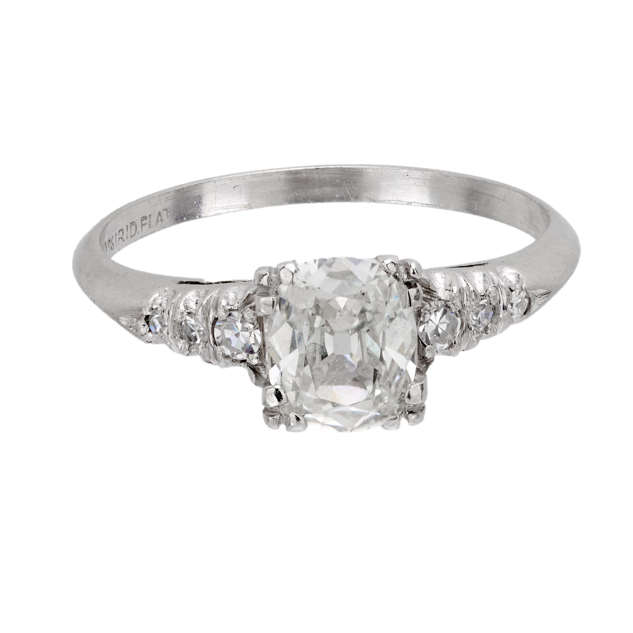 Old Mine Cut Mid Century GIA old mine cut diamond platinum engagement ring For Sale