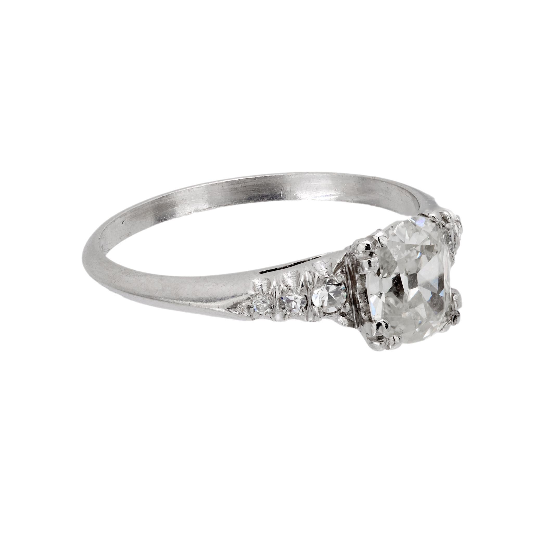 Mid Century GIA old mine cut diamond platinum engagement ring In Good Condition For Sale In Beverly Hills, CA