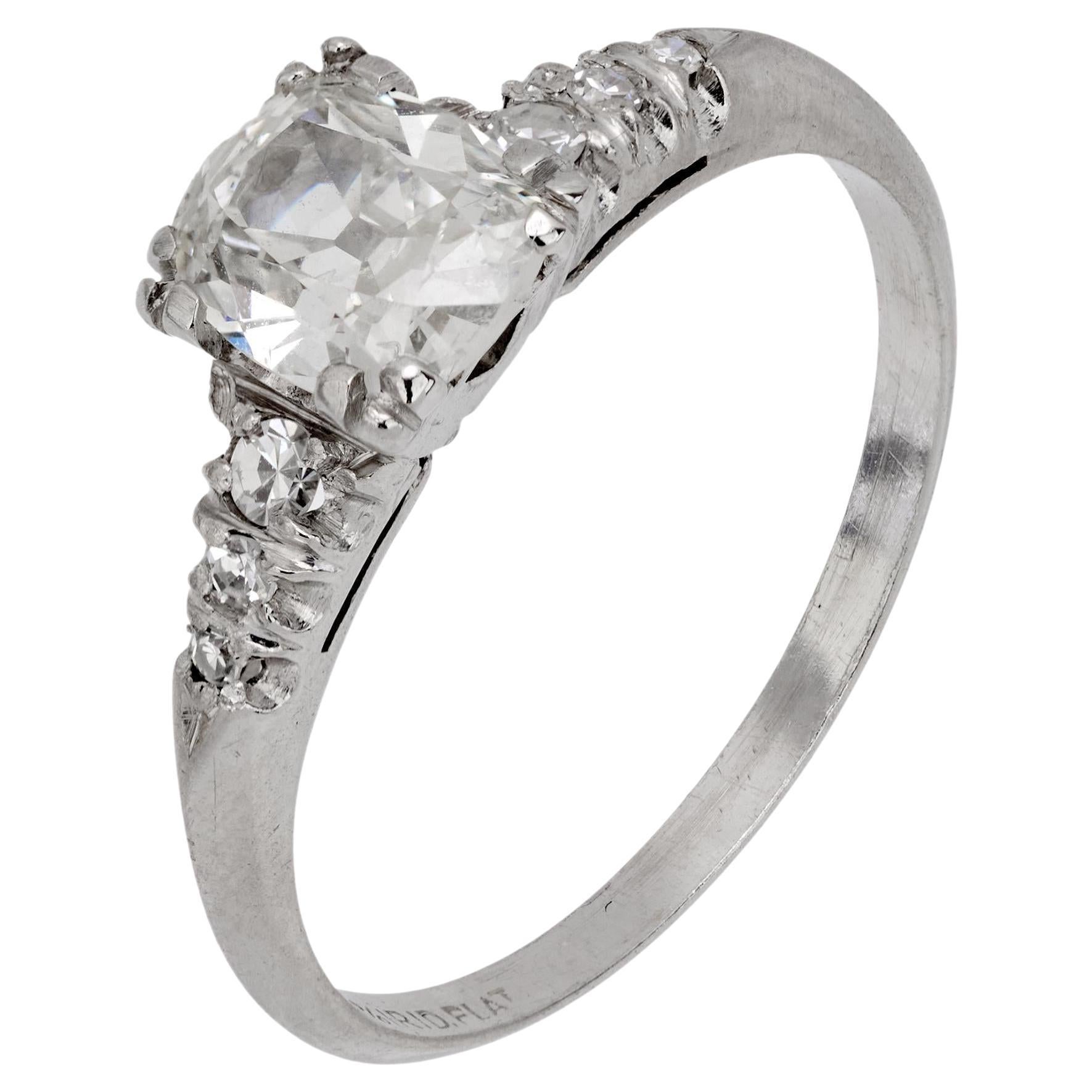 Mid Century GIA old mine cut diamond platinum engagement ring