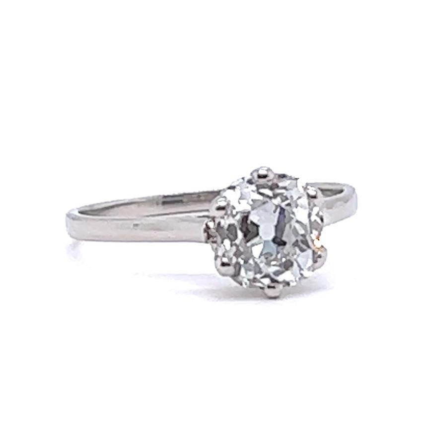 Mid-Century GIA 1.52ct Old Mine Cut Diamond Platinum Solitaire Engagement Ring 2