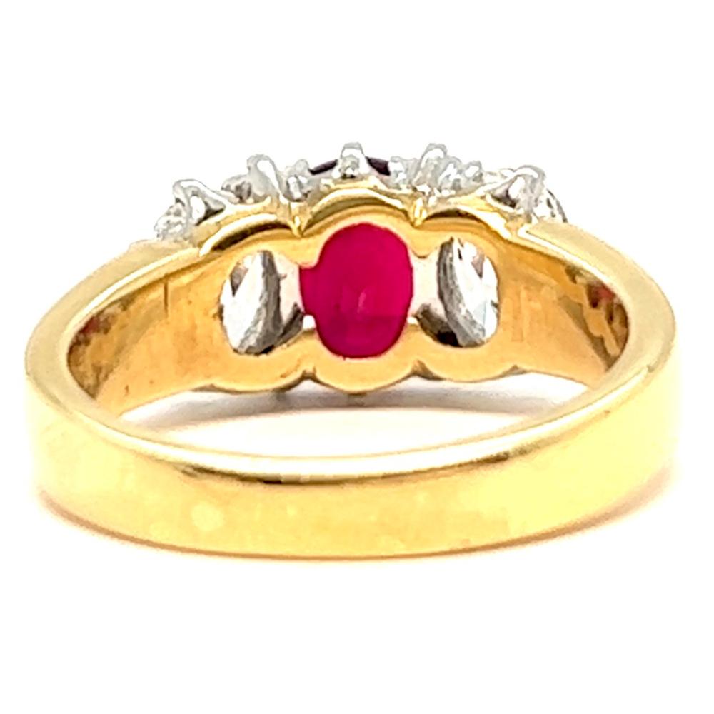 Mid Century GIA Ruby Diamond 18 Karat Gold Platinum Three Stone Ring 1