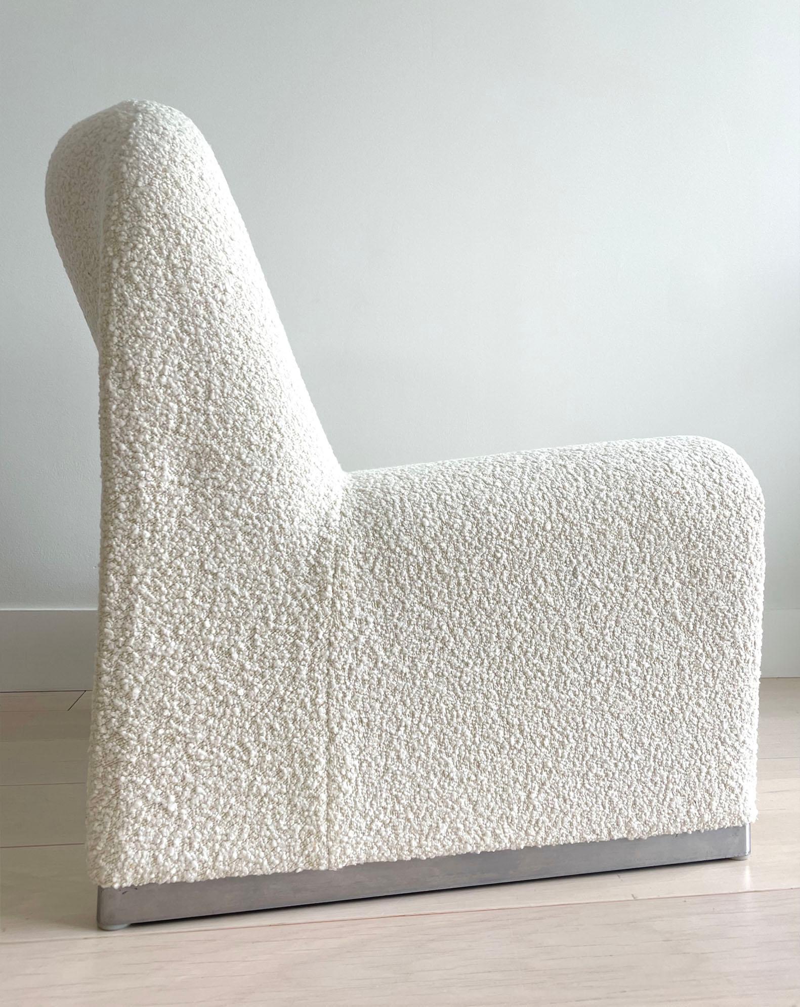 Mid Century Giancarlo Piretti „Alky“-Stuhl aus elfenbeinfarbenem Boucle, 1969, neu gepolstert (20. Jahrhundert) im Angebot