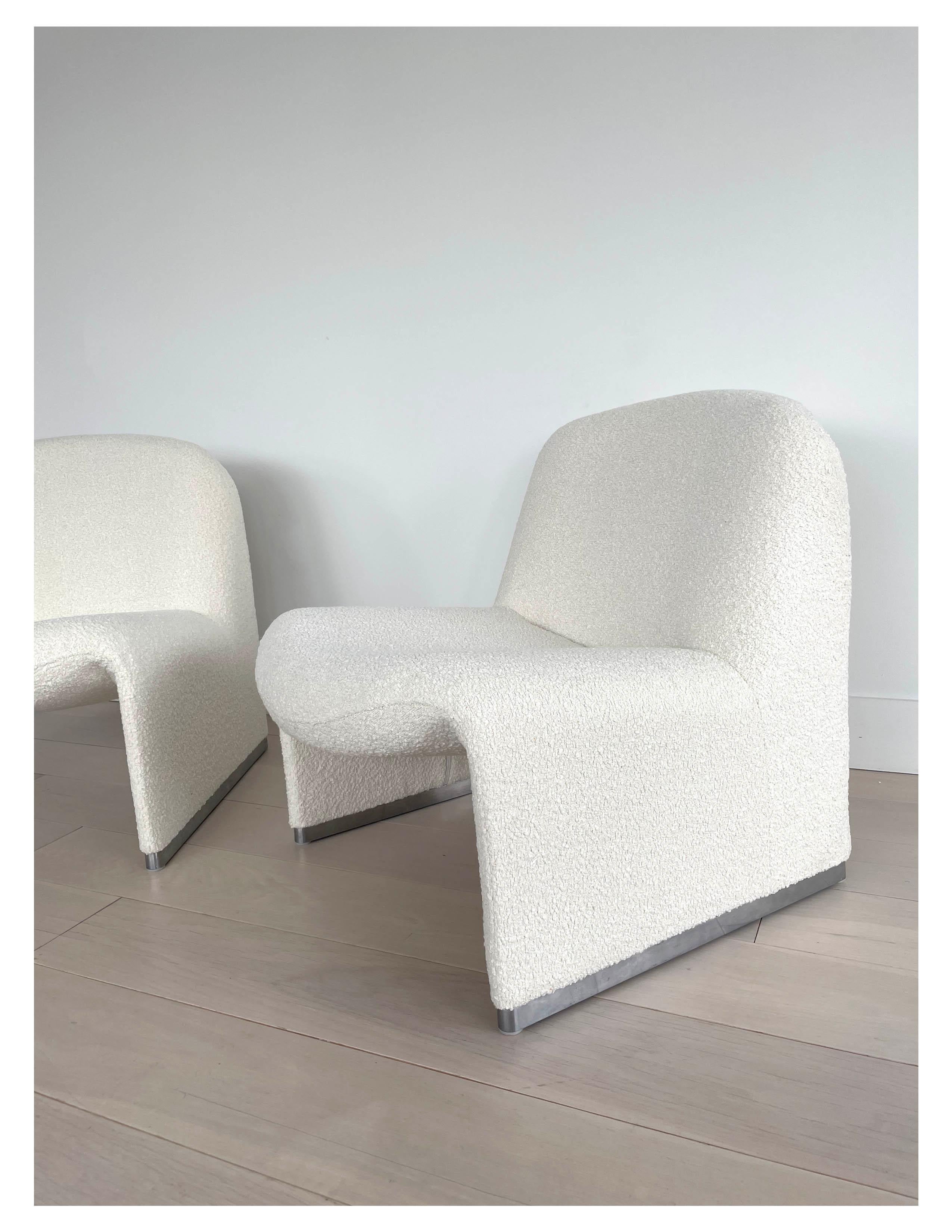 Mid Century Giancarlo Piretti „Alky“-Stuhl aus elfenbeinfarbenem Boucle, 1969, neu gepolstert im Angebot 2