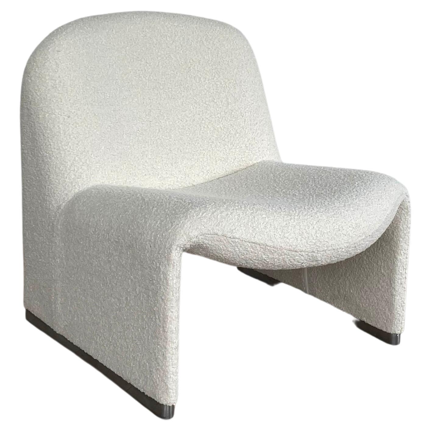 Mid Century Giancarlo Piretti "Alky" Chair Ivory Boucle, 1969, newly upholstered