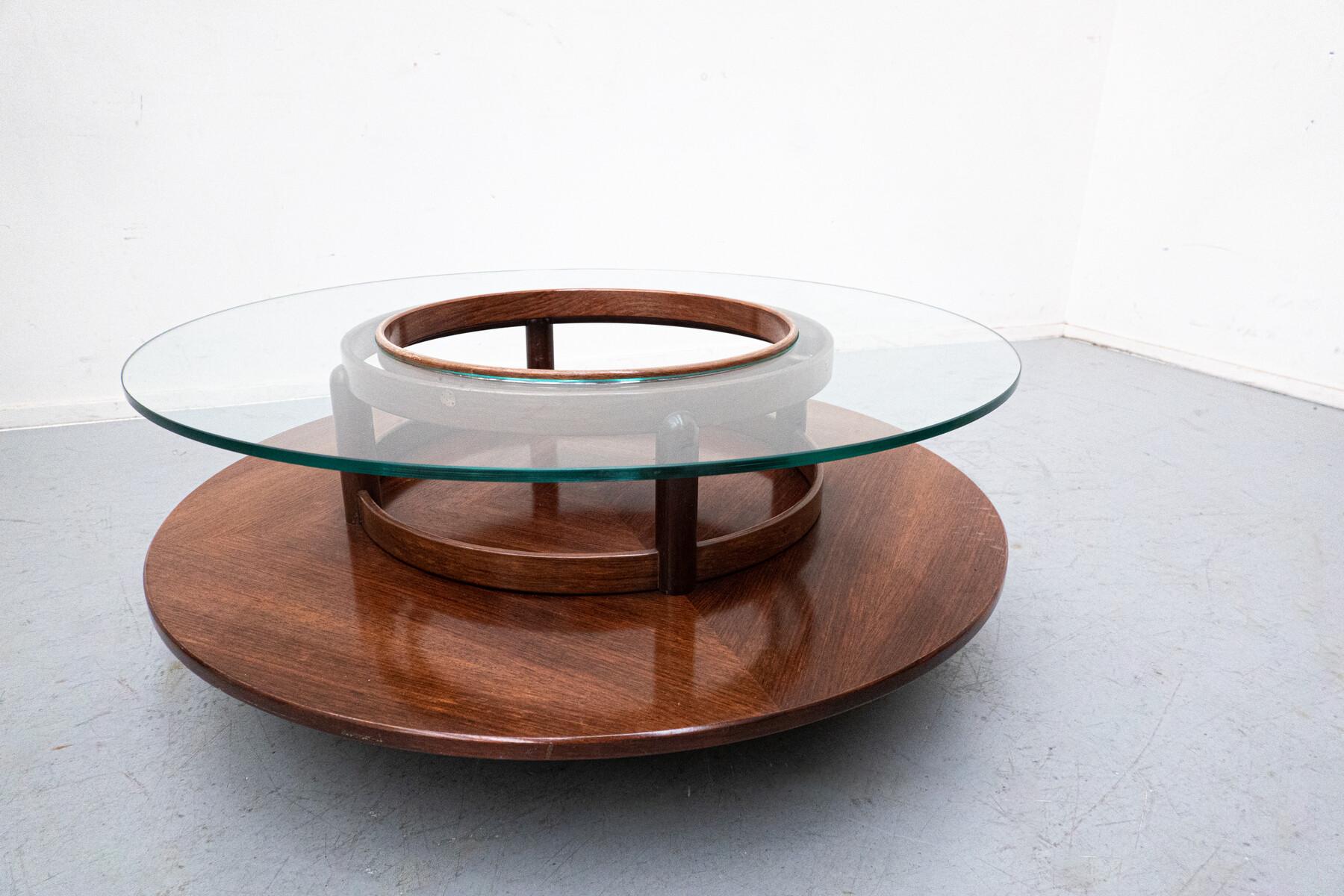 Mid-Century Gianfranco Frattini Round Coffee Table, Teak and Glass, 1950s For Sale 4