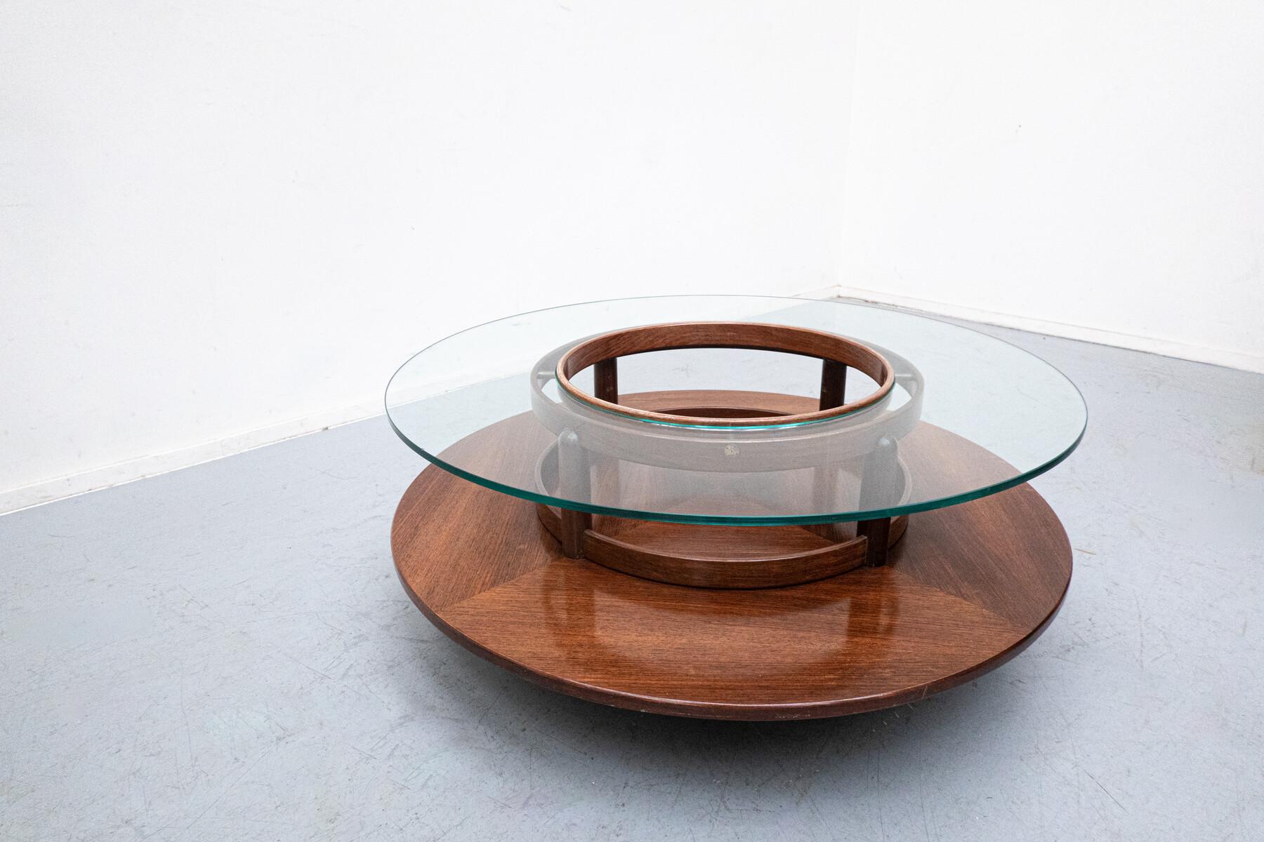 Mid-Century Gianfranco Frattini Round Coffee Table, Teak and Glass, 1950s For Sale 5