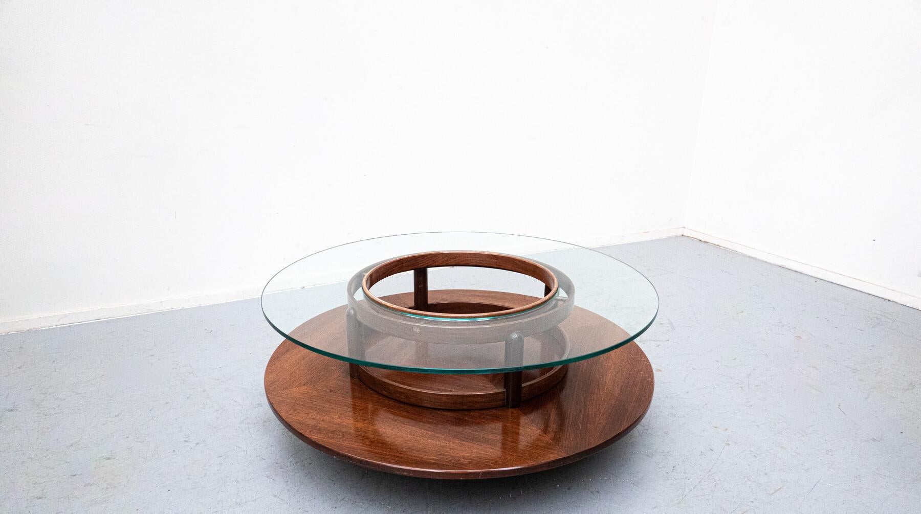 Mid-Century Gianfranco Frattini Round Coffee Table, Teak and Glass, 1950s For Sale 1