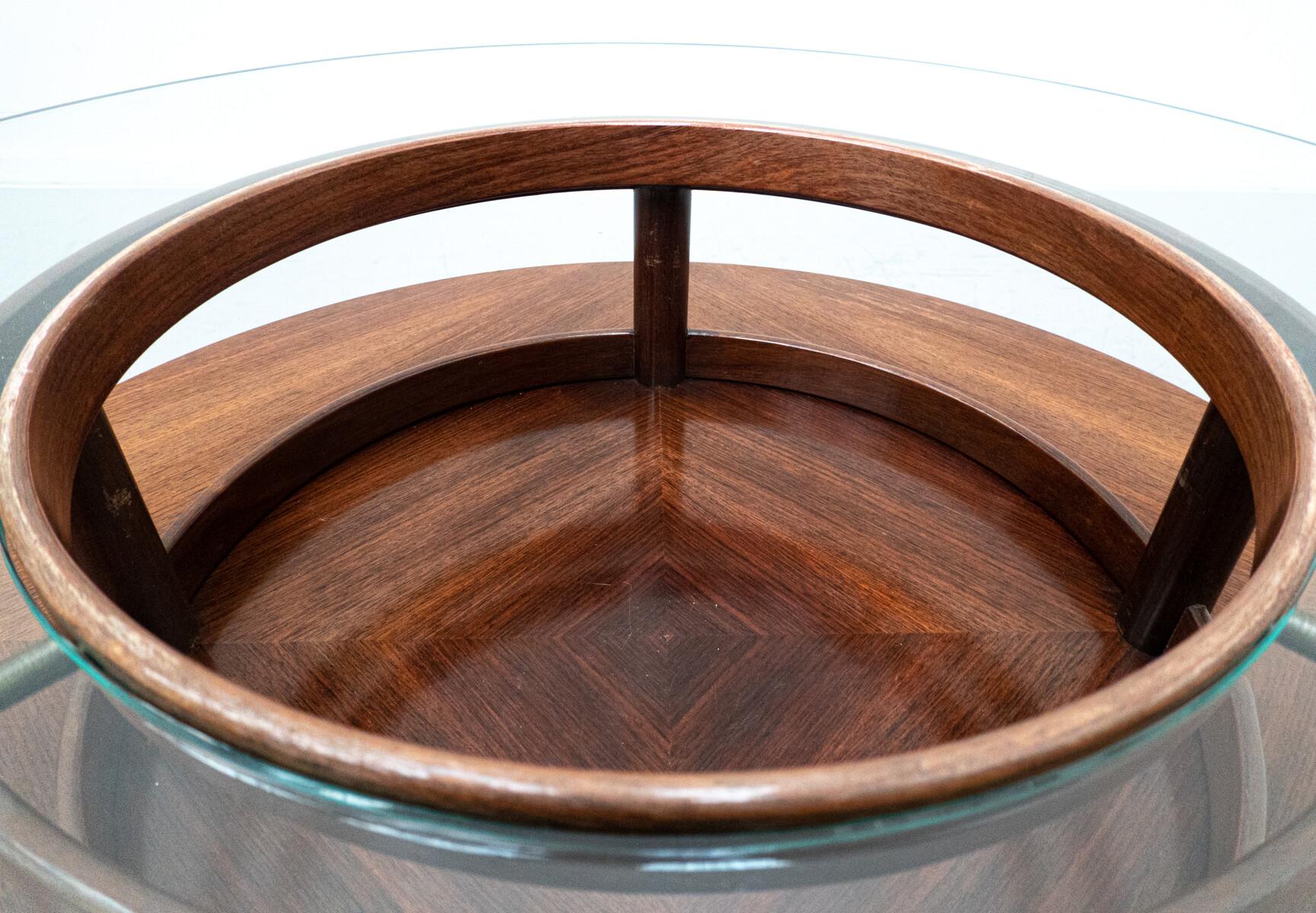 Mid-Century Gianfranco Frattini Round Coffee Table, Teak and Glass, 1950s For Sale 2