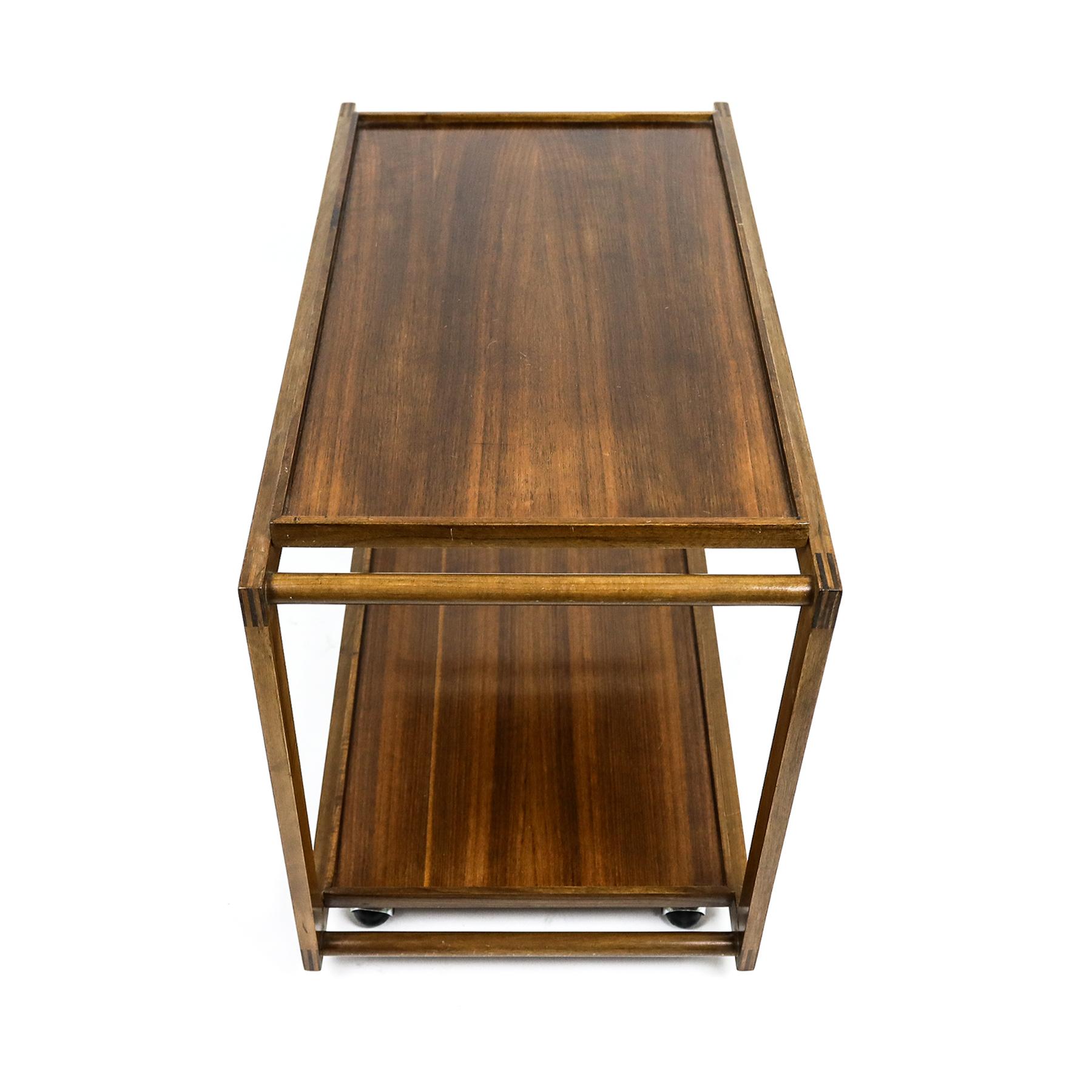 Mid-Century Modern Mid century Gianfranco Frattini walnut bar cart or serving trolley for Cassina For Sale