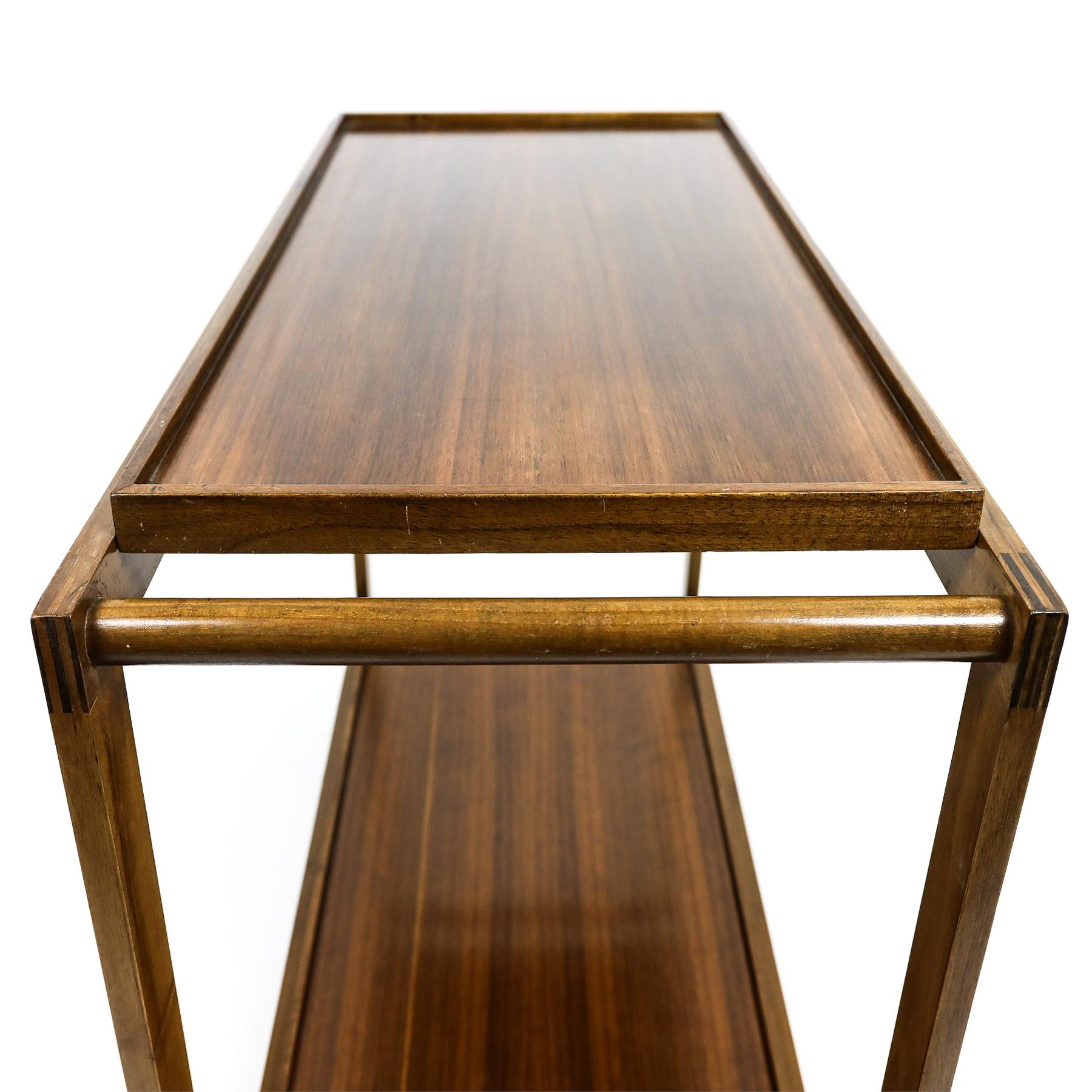 20th Century Mid century Gianfranco Frattini walnut bar cart or serving trolley for Cassina