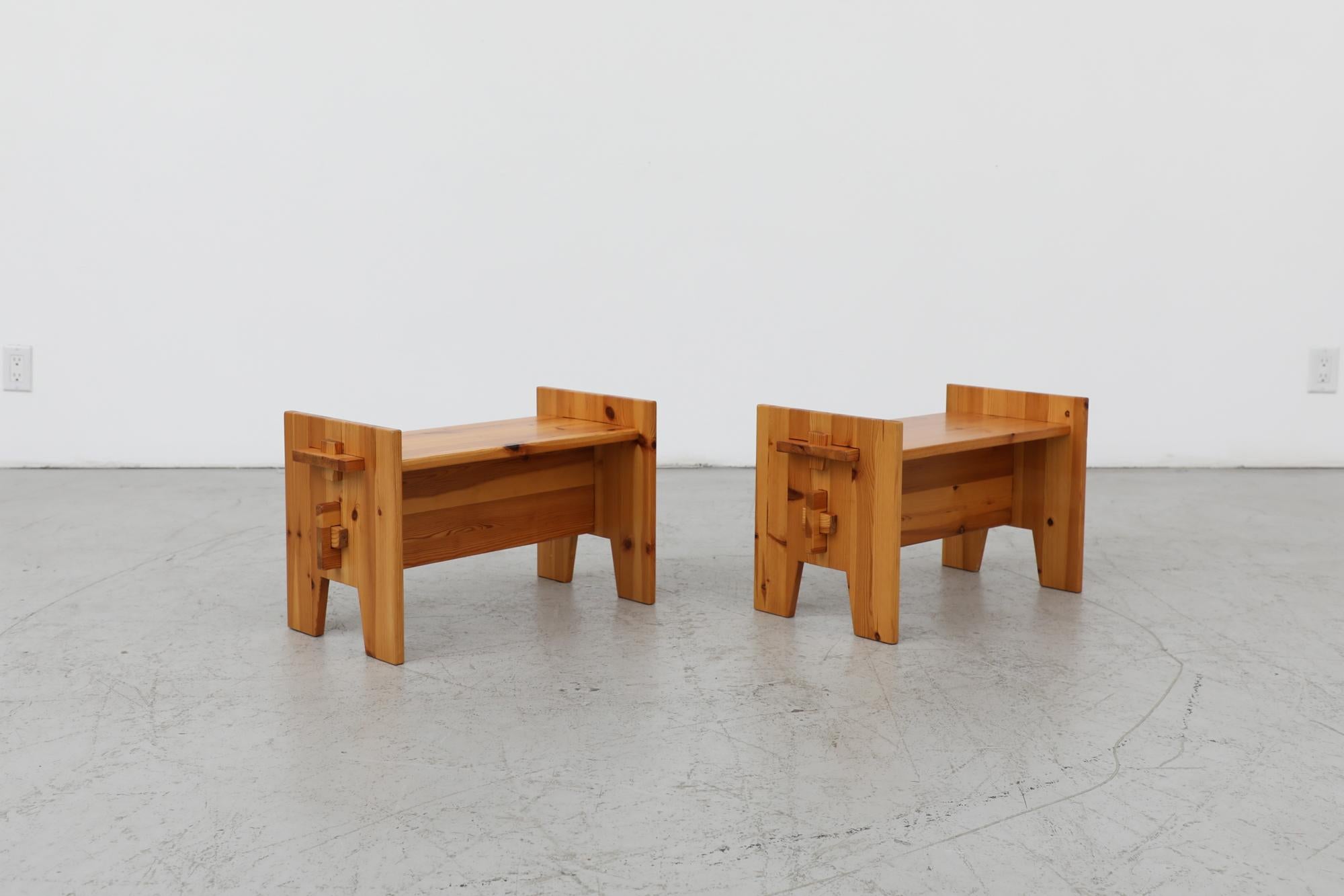 Set of 2 Mid-Century Gilbert Marklund Inspired Lightly Refinished Benches In Good Condition For Sale In Los Angeles, CA