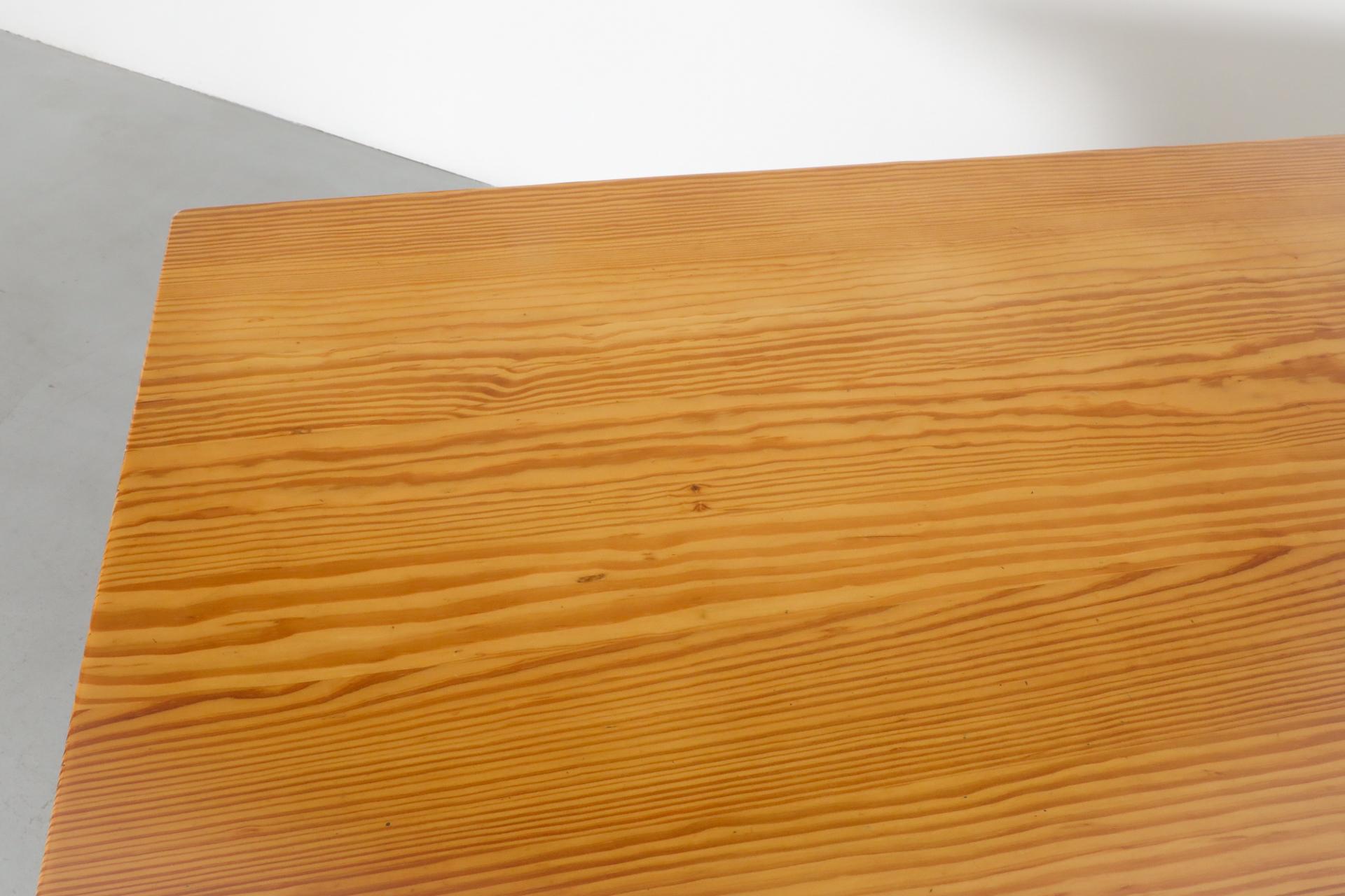 Mid-Century Gilbert Marklund Inspired Pine Table with Ornate Trestle Base For Sale 5