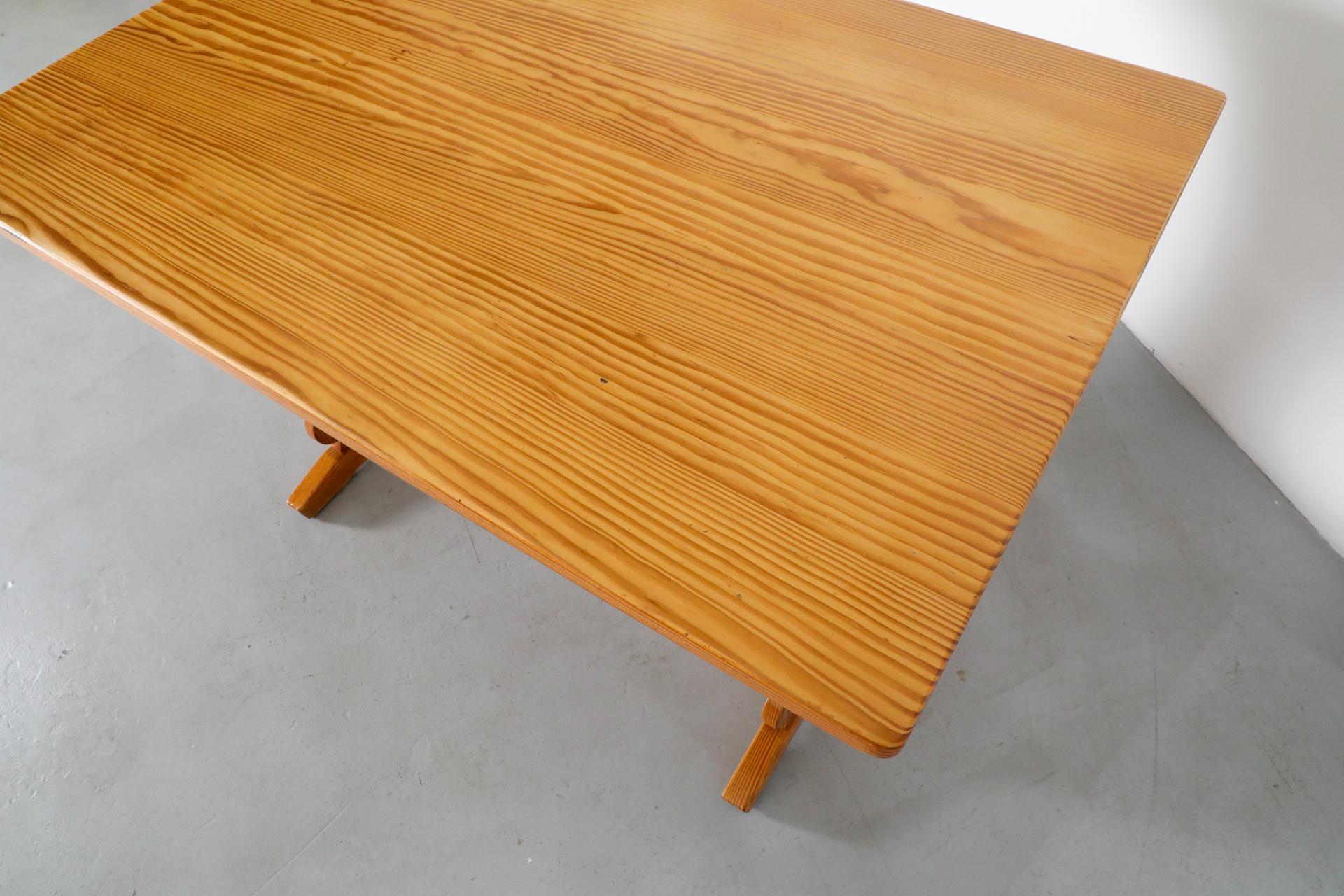 Mid-Century Gilbert Marklund Inspired Pine Table with Ornate Trestle Base For Sale 6