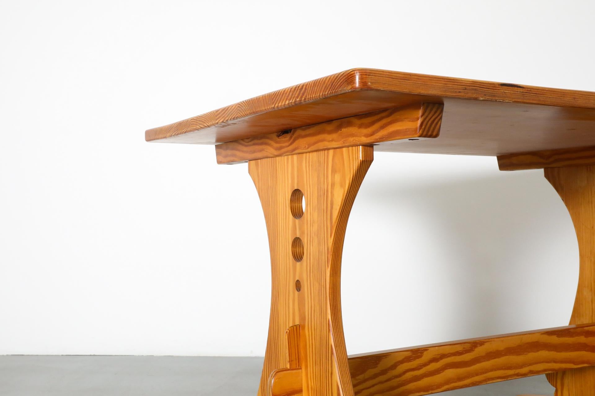 Mid-Century Gilbert Marklund Inspired Pine Table with Ornate Trestle Base For Sale 7