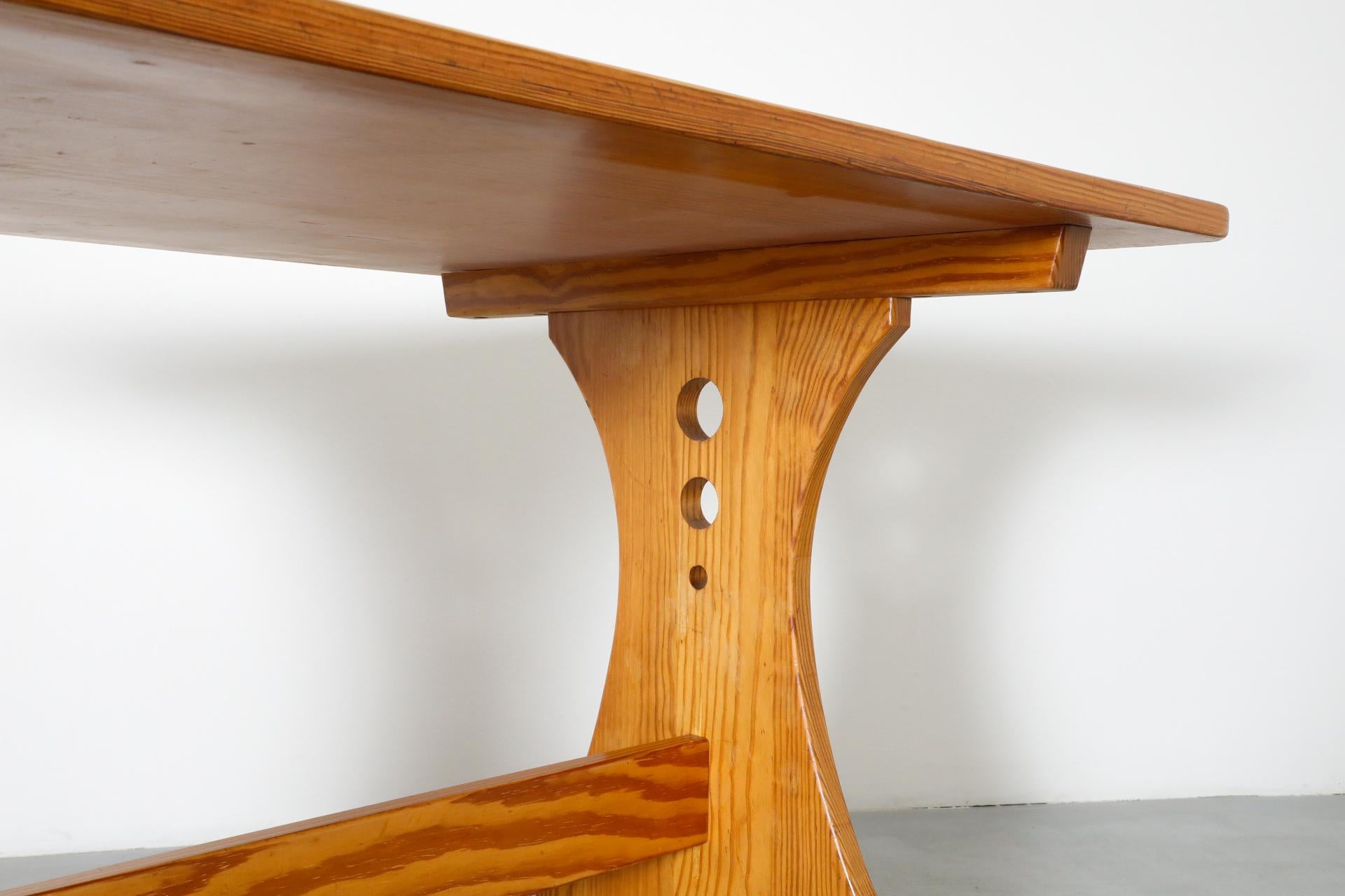 Mid-Century Gilbert Marklund Inspired Pine Table with Ornate Trestle Base For Sale 9