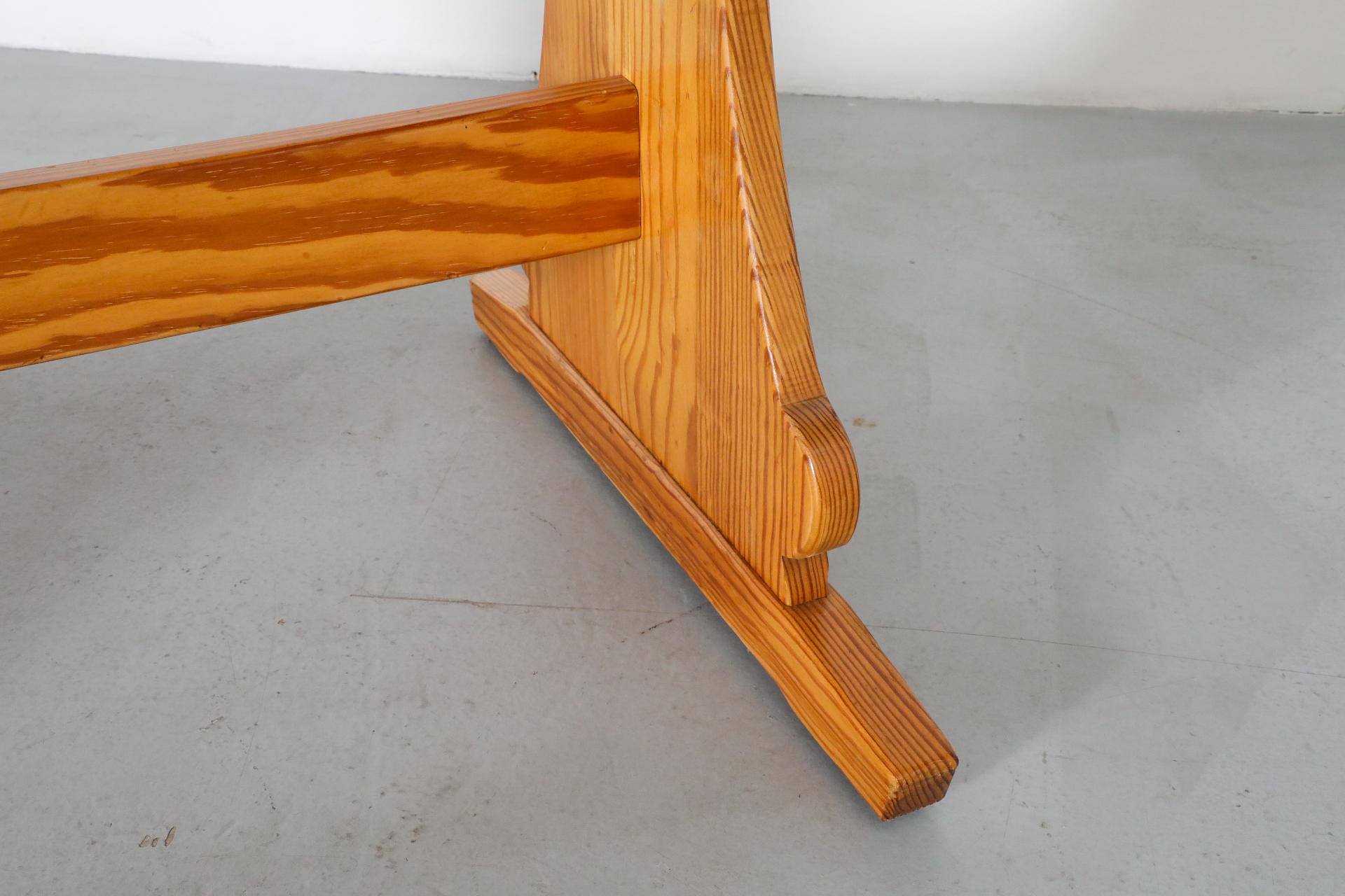 Mid-Century Gilbert Marklund Inspired Pine Table with Ornate Trestle Base For Sale 10