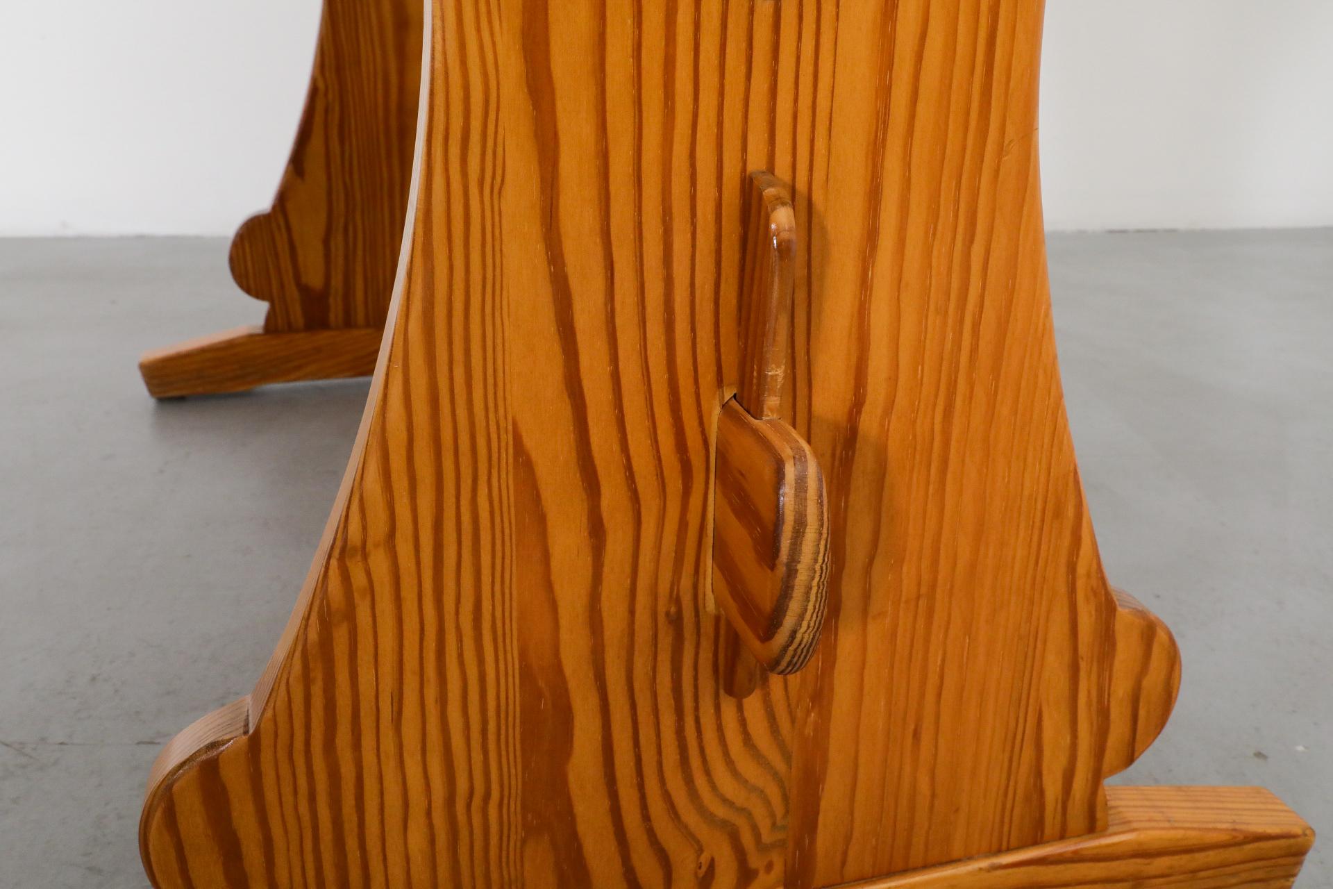 Mid-Century Gilbert Marklund Inspired Pine Table with Ornate Trestle Base For Sale 14