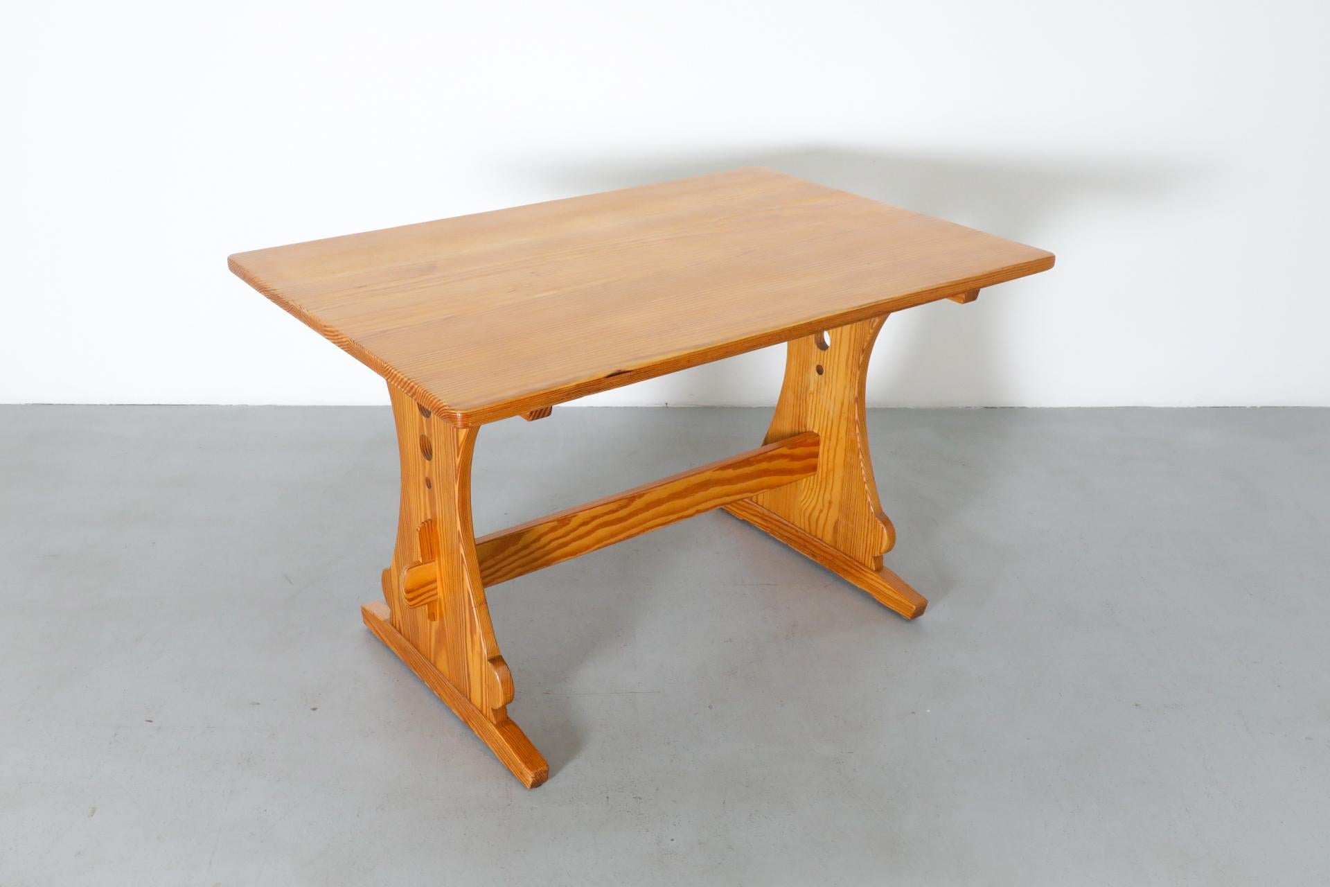 Mid-Century Gilbert Marklund Inspired Pine Table with Ornate Trestle Base For Sale 2