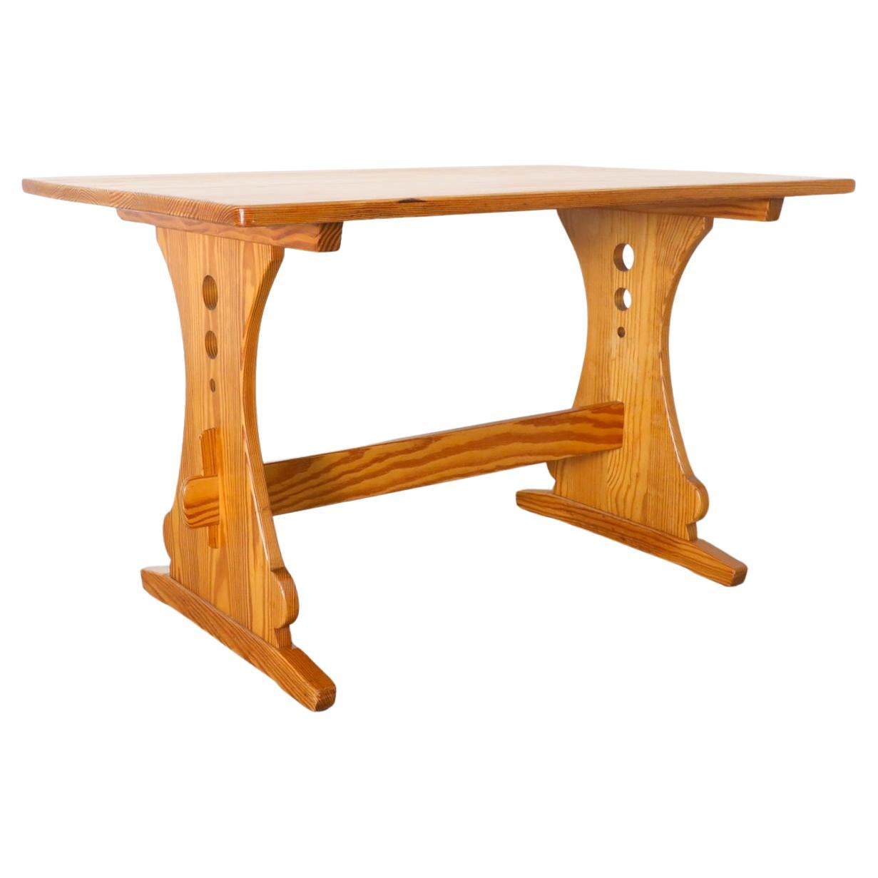 Mid-Century Gilbert Marklund Inspired Pine Table with Ornate Trestle Base