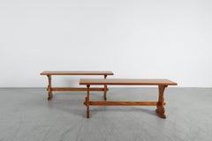 Mid-Century Gilbert Marklund Style Pine Bench, Sculptural Trestle Base