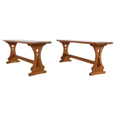 Mid-Century Gilbert Marklund Style Pine Bench, Sculptural Trestle Base