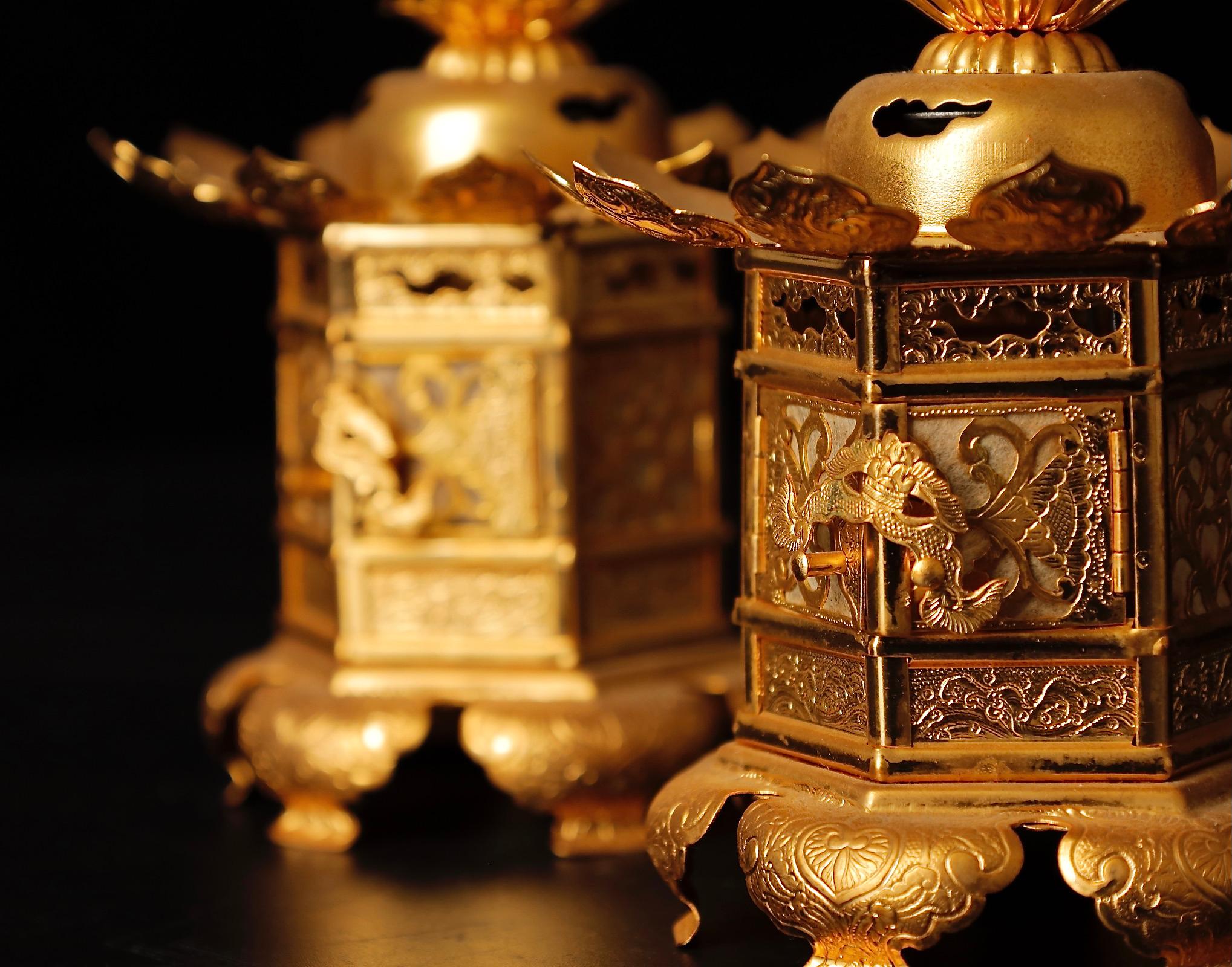 Mid-Century Gilded Buddhist Altar Lanterns For Sale 4