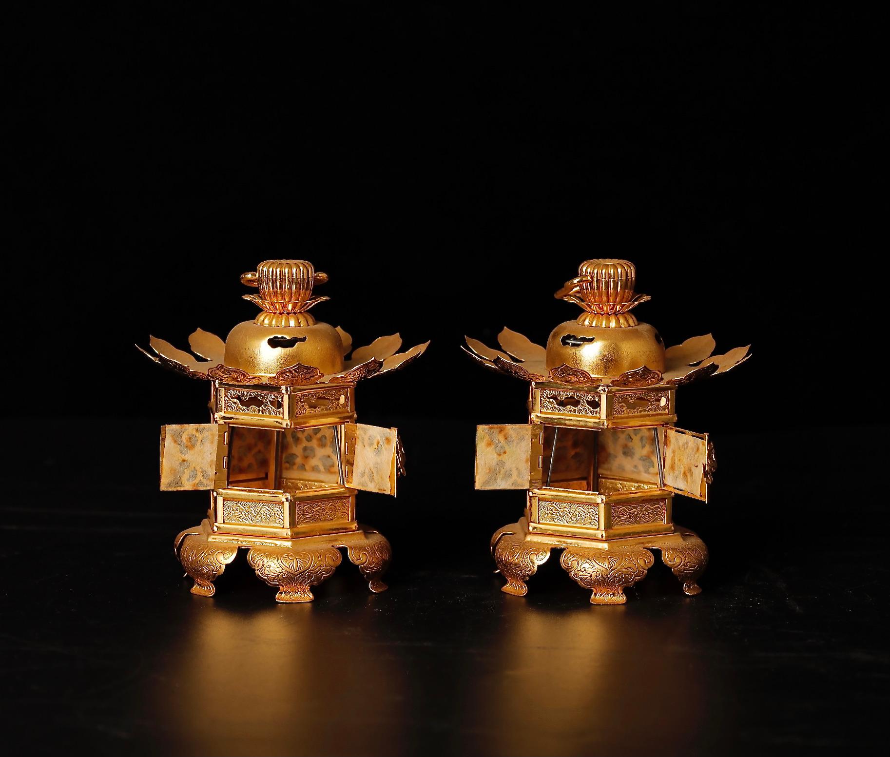 Mid-Century Gilded Buddhist Altar Lanterns For Sale 1