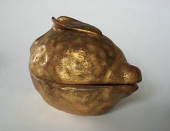 Caja de Cerámica Dorada "Limón" de Mediados de Siglo - Interior Negro Espejo - Italia - C. 1960