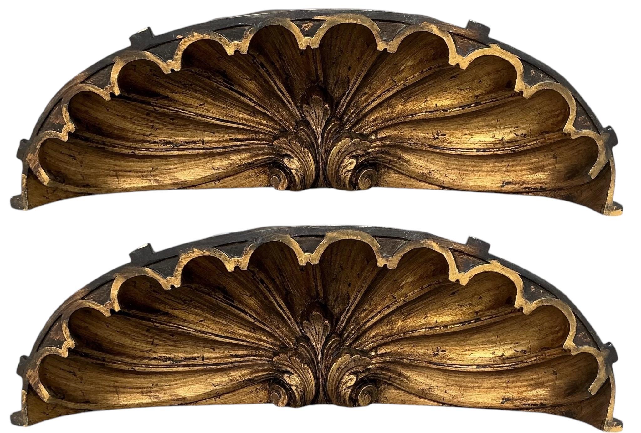 Mid-Century Gilded Shell Form Architectural Fragments - Pair In Good Condition For Sale In Kennesaw, GA
