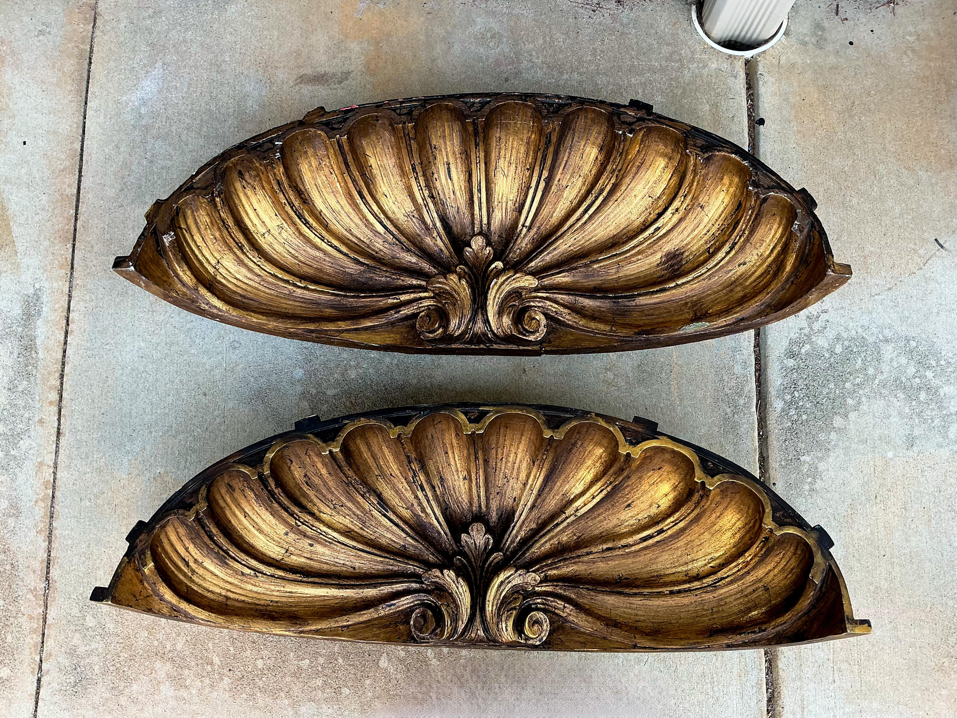 20th Century Mid-Century Gilded Shell Form Architectural Fragments - Pair For Sale