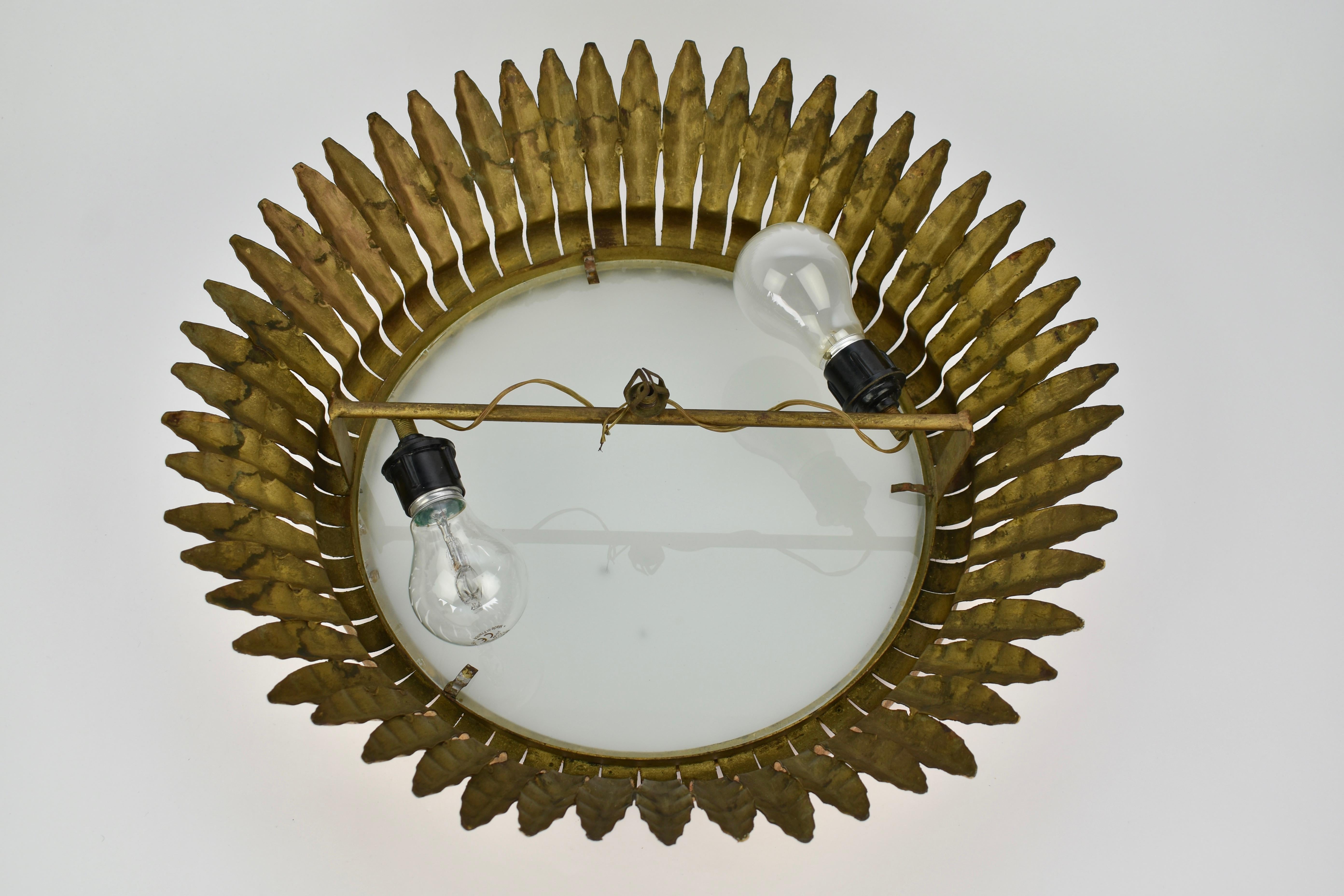 Mid Century Gilded Spanish Iron Flush Mount For Sale 2