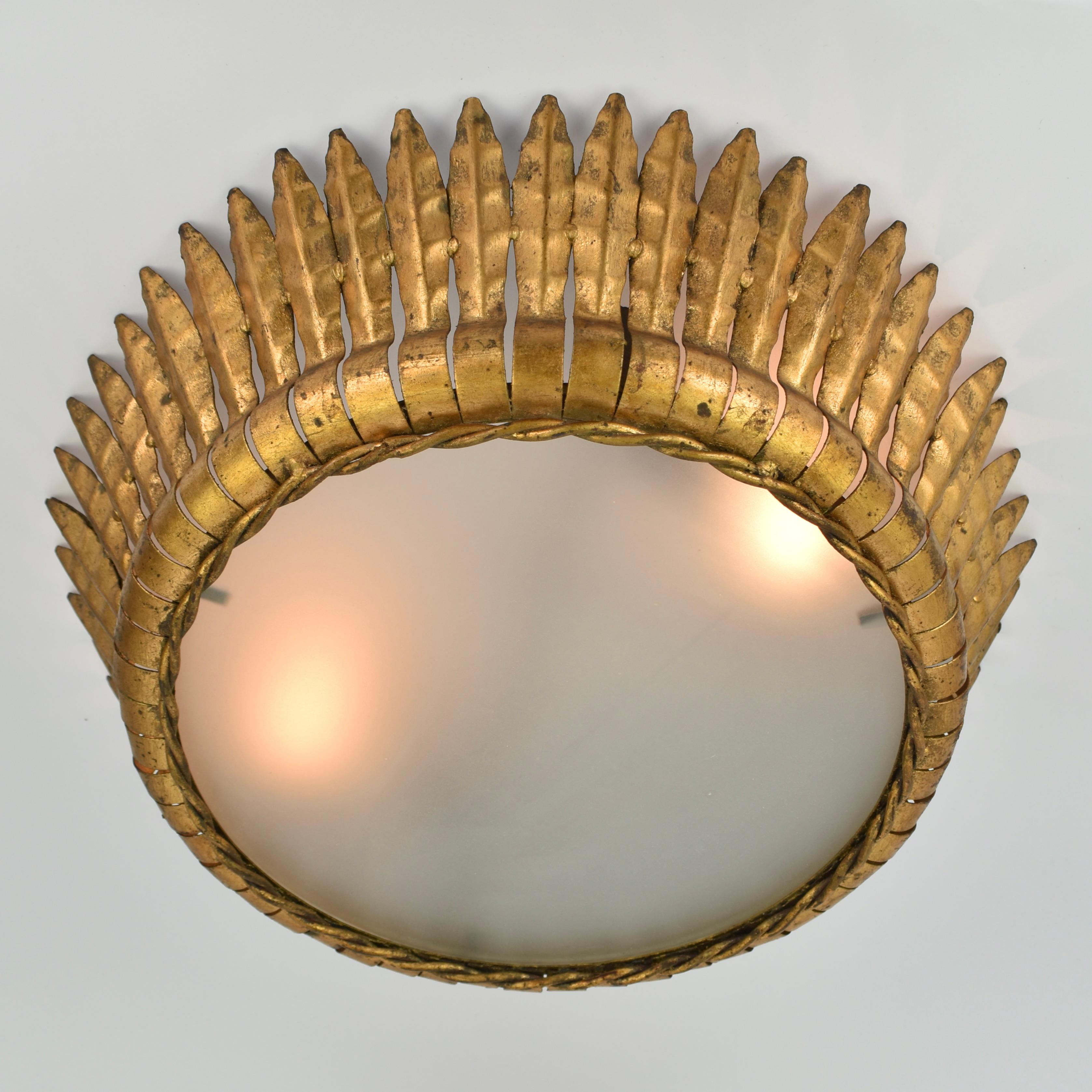 Mid Century Gilded Spanish Iron Flush Mount For Sale 3