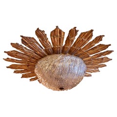 Plafonnier Sunburst du milieu du siècle dernier avec abat-jour en verre texturé