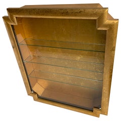 Midcentury Gilded Wall Display Vitrine Case with 3 Glass Shelves