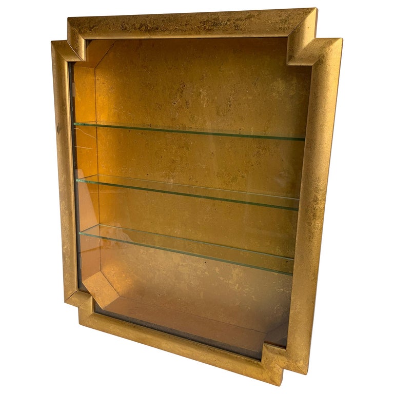 Midcentury Gilded Wall Display Vitrine Case with 3 Glass Shelves at 1stdibs