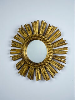 Mid-Century Gilded Wooden Sunburst Mirror, Italy, 1950