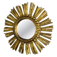 Mid-Century Gilded Wooden Sunburst Mirror, Italy, 1950