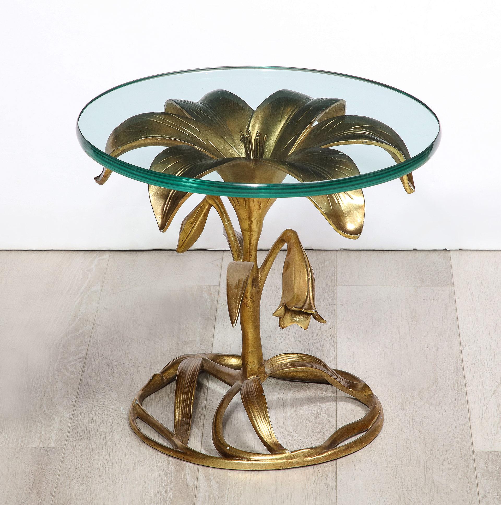 Midcentury Gilt Aluminum Table by Arthur Court In Good Condition For Sale In New York, NY
