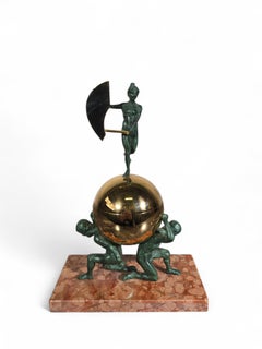 Mid-Century Gilt and Patinated Bronze Sculpture on Marble Base, 1950s
