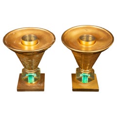 Midcentury Gilt Brass Candle Stick Pair
