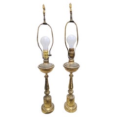 Vintage Mid Century Gilt Brass Metal and Marble Table Lamps