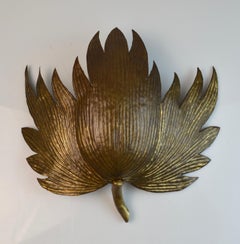 Mid-Century Gilt Brass Stylized Plane Tree Leaf Wall Sconce