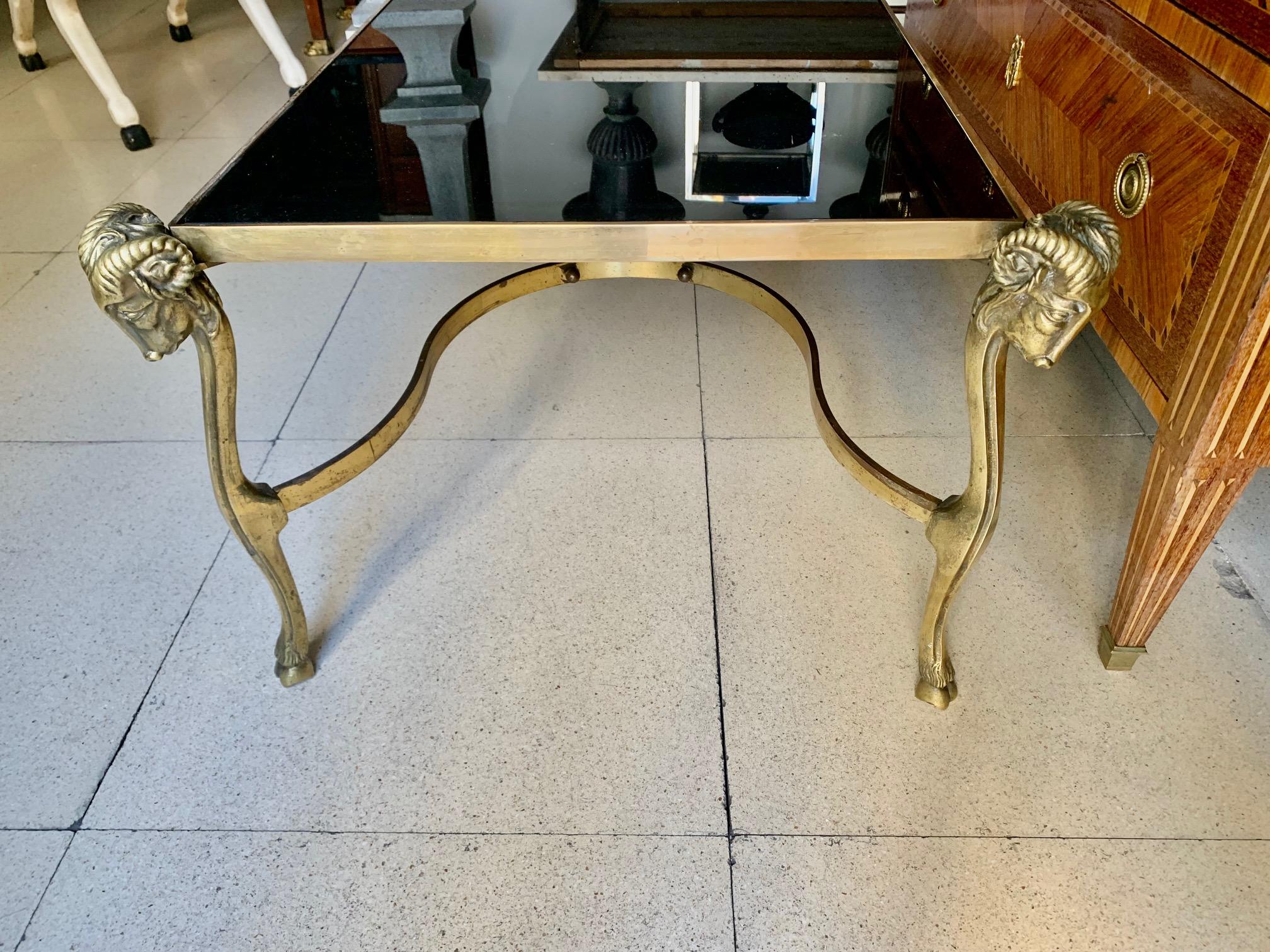Glass Mid Century Gilt Bronze Coffee Table Jansen Style