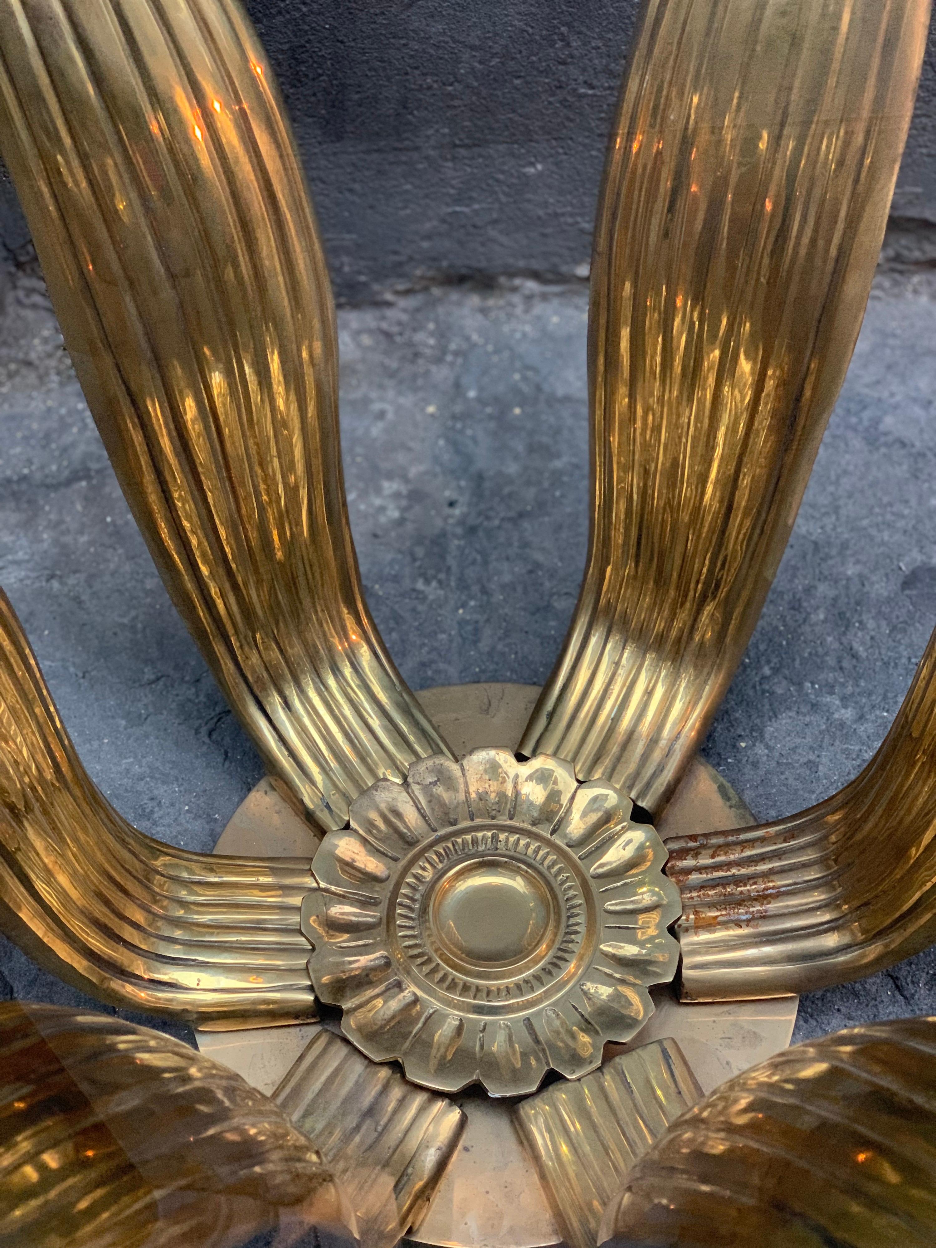 Mid-Century Gilt Bronze Flower Coffee Table with Round Glass Top 4