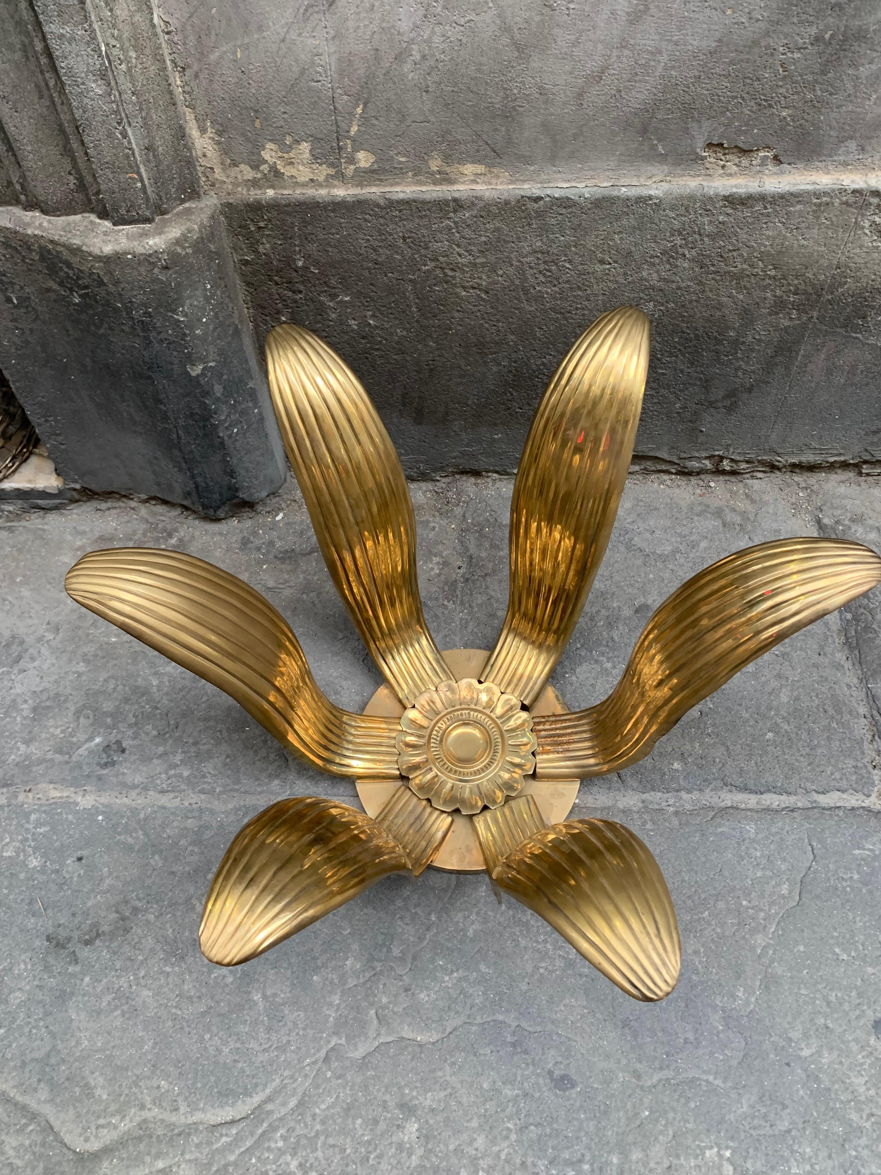 20th Century Mid-Century Gilt Bronze Flower Coffee Table with Round Glass Top