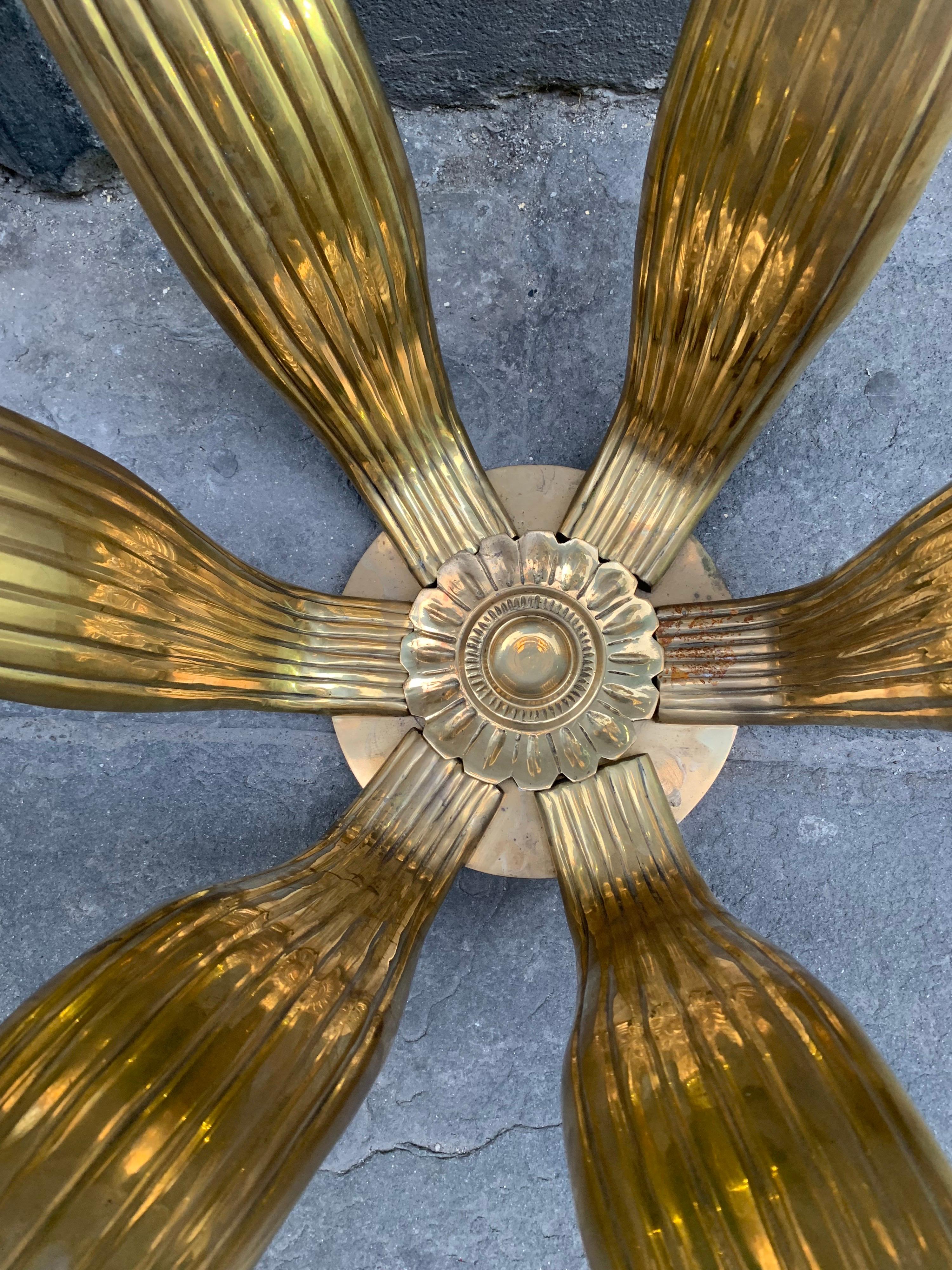 Mid-Century Gilt Bronze Flower Coffee Table with Round Glass Top 1
